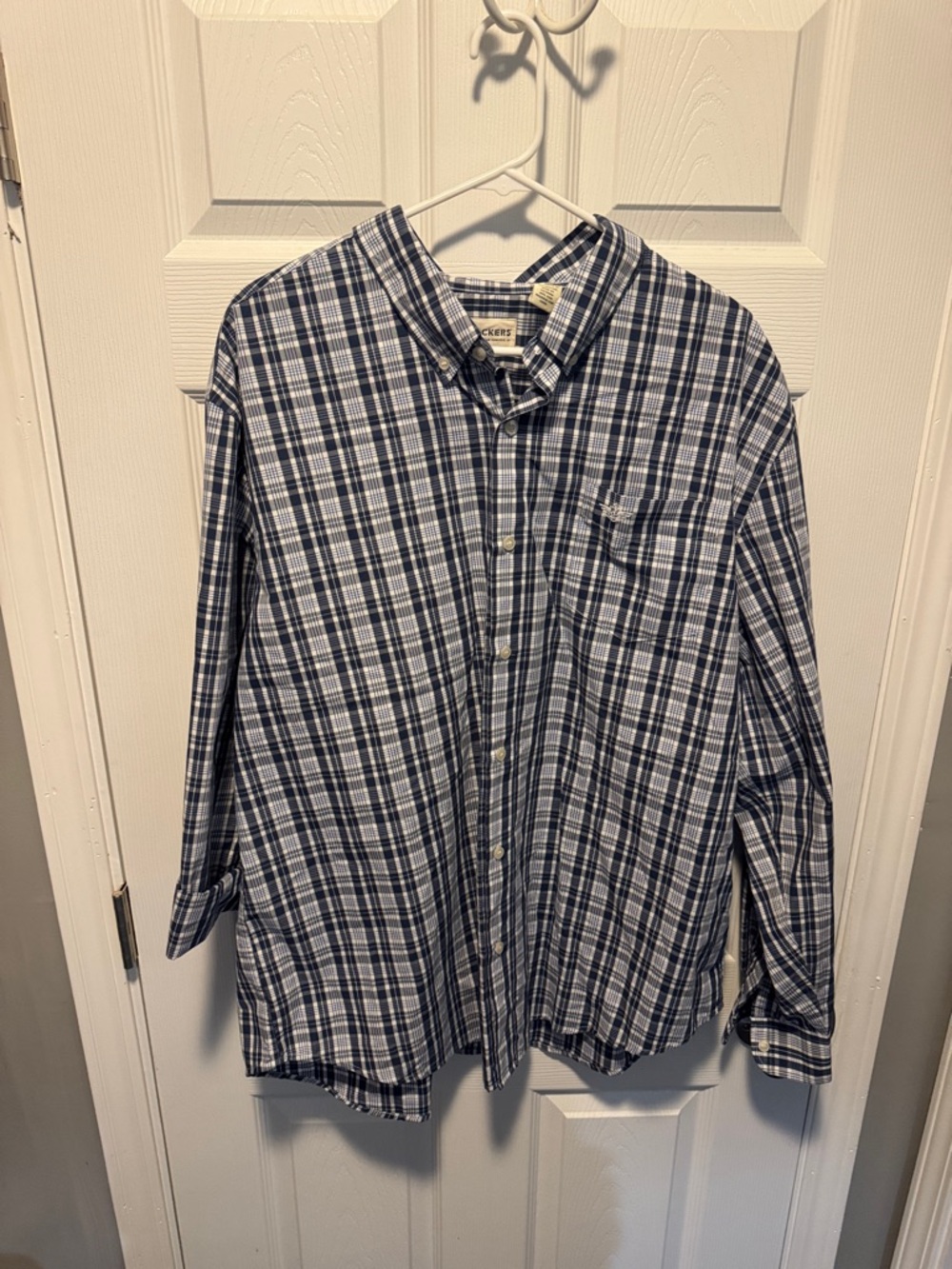 Dockers Blue and White Plaid Long-Sleeve Button-Down Shirt